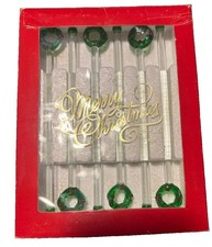 Vintage Two's Company Christmas Wreath Glass Stirrer Swivel Stick Boxed Set of 6 picture