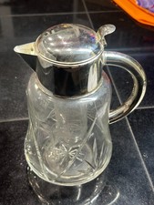 Vintage HKE Mid Century Cold Crystal Glass Pitcher Silverplate with Cooling Tube picture