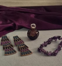 Vintage Christian Dior Bottle Empty Art Deco Style Earrings Amethyst Bracelet picture