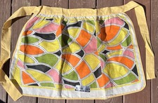 NWT Vintage MCM Half Apron Linen Midcentury Geometric Design Parisian Prints 60s picture