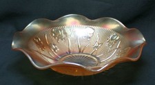 Jeanette Iris & Herringbone Iridescent Large Scallop Fruit Bowl Excellent Cond. picture