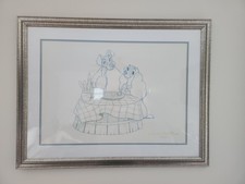 💎 Beautiful 1990's Disney Store Exclusive Framed Sketch: Lady & The Tramp 1955 picture