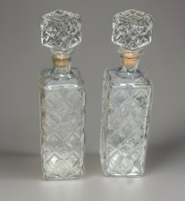 Pair Vintage 1962 Seagram’s 7 Crown Diamond Glass Decanters w/ Stoppers picture
