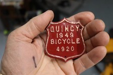 Vintage 1949 Bicycle METAL License Quincy Illinois picture