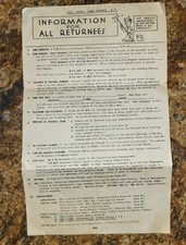 1944 WWII Camp Shanks ASF, Orangeburg, New York Information Sheet for Returnees picture