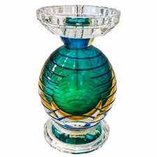 Fifth Avenue Crystal Faceted Green, Blue and Orange Art Glass Candle Holder picture