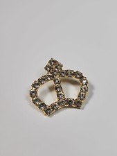 Rhinestone Crown Brooch Lapel Pin Clear Faceted Faux Gems picture