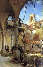 Oil painting Peder-Mork-Monsted-The-Cloister-Taormina landscape picture