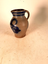 Vintage Stoneware Pitcher, Cobalt Decorated, 8