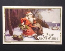 Best Christmas Xmas Wishes Santa in the Snow Gold Embossed Postcard c1920s (a) picture