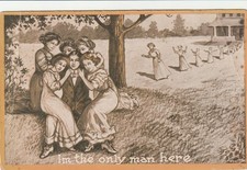 Vintage Postcard c1910 Im The Only Man Here Women Crowd Sepia Edwardian Comic picture