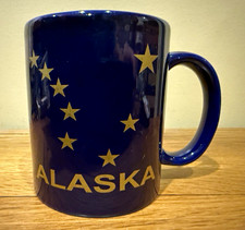 Vintage Cobalt Blue Alaska Mug Gold State Flag Constellation & Facts - MINT picture