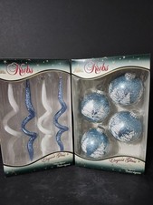 8 VTG Krebs Elegant Glass Ornaments Blue Winter Scene And Blue And White Ice... picture