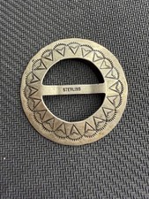 Vtg Sterling Silver 925 Navajo Scarf Sash Buckle Round Handkerchief  Slide, 1.75 picture