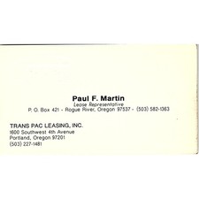 Paul F Martin Trans Pac Leasing Inc Rogue River OR Vintage Business Card SD9-B5 picture