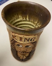 KING Stoneware Pottery Mug Oversize Renaissance 3-D Face Brown Signed picture