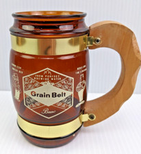 Grain Belt Beer Stein Mug Amber Glass Brass Wood handle Siesta Wear picture