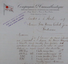 Invoice 1917 NANTES Compagnie Transaltlantique CGT FrenchLine 9 picture