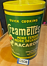 Vintage Creamettes Quick Cooking Macaroni Advertising Tin Canister Yellow Lid picture