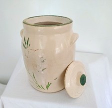 1930s Ransburg USA Stoneware Cookie Jar Crock w Lid Hand Painted Floral 9” picture
