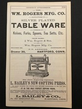 1883 Antique Ad Page WM Rogers Mfg Co Silver Plated Table Ware, Mather Dynamo CT picture