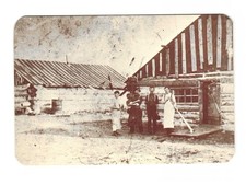 Lumberjacks in front WANIGAN Room near West Branch MI around 1900 VTG postcard picture