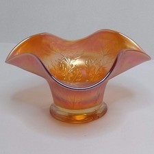 Fenton Holly Marigold Carnival Glass Ruffled Hat Bowl Vintage Art Glass 6 inch picture
