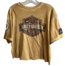 Harley Davidson Women's Distressed Cutoff Tee with Patent Dates Gold Size Large picture