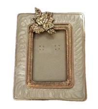 Vtg Beautiful 3D Rhinestone Flower on Enamel Swirl Green MCS Mini Picture Frame picture