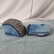 Two Blue Crystal Agate Polished Geode Bookends 4 lbs picture