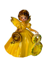 Josef Originals figurine birthday girl vtg porcelain angel 8 Eight yellow gold picture