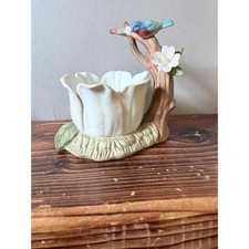 Lefton China Bluebird on Dogwood Branch White Tulip Figurine 06868 1988 Vintage picture