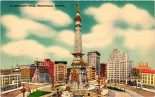 Monument Circle Indianapolis Indiana Postcard Linen Soldiers Sailors Monument picture
