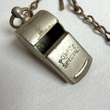 Vintage POLICE SPECIAL Whistle Heavy Plated Chrome Metal Made in USA Chain picture