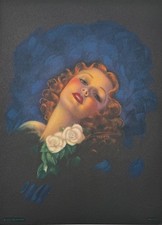 Original Vintage Billy DeVorss Pin Up Print Redhead Roses 1940s Calendar Art picture