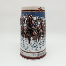 NEW 1989 Budweiser Holiday Beer Stein Collector's Series Christmas Clydesdales picture