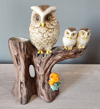 Vintage Ardco C-3805 Owl Mama and Two Babies on Tree Limb Mushrooms Vase picture