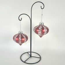 Vintage G&D Blown Glass Red & White Onion Shape  Ornaments Hand painted Set Of 2 picture
