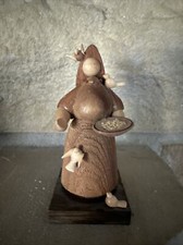 Vintage Poland Folk Art Wood Figure lady feeding birds handmade BOROWIK BYLINIAK picture