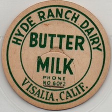 Milk Bottle Cap - Hyde Ranch Dairy - Visalia, CA (California) - Phone NO 60F2 picture