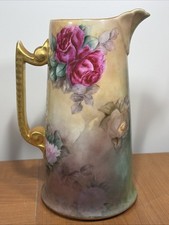 ANTIQUE LIMOGE T&V FRANCE HAND PAINTED ROSES TANKARD PITCHER SIGNED E. B. PIFIER picture