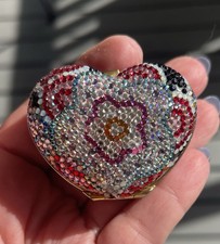 Judith Leiber 90s Heart Pill Box Flowers Swarovski VTG Original Neimans  Box Y2K picture