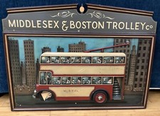 OOAK Antique? Vntg Middlesex & Boston Trolley Co 3D M B T Wood Painted Sign ASIS picture