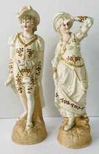 Antique German Bisque Porcelain Figurines 14” Hand Painted H. Pauls ca. 1900 picture