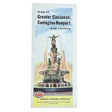 Vtg 1964 AAA Cincinnati Covington Newport Map Tyler Davidson Fountain Square picture