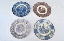 Vintage Mismatched Plates Transferware Blue Purple Mulberry 4pcs Staffordshire picture