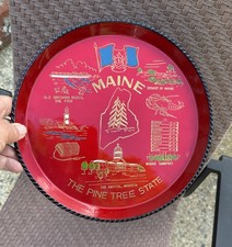 Vintage Maine Retro Red Laquerware Souvenir Plate Tray picture