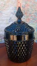 Vintage Indiana Glass Tiara Cameo Black Diamond Point Lidded Apothecary 10