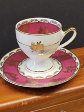 Vintage JKW Western Germany Tea Cup And Saucer Magenta, Gold Courting Couple picture