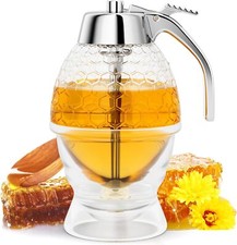 Honey Dispenser No Drip, Maple Syrup Dispenser, Honey Jar with Stand, 8 oz Pot  picture